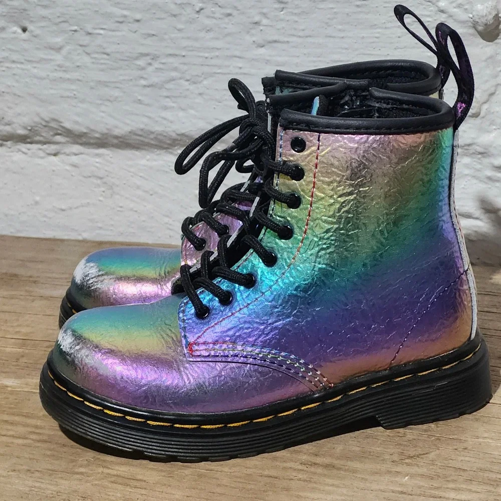 Dr. Martens 1460 T Kids Iridescent Rainbow Metallic Combat Boots Size 9 US